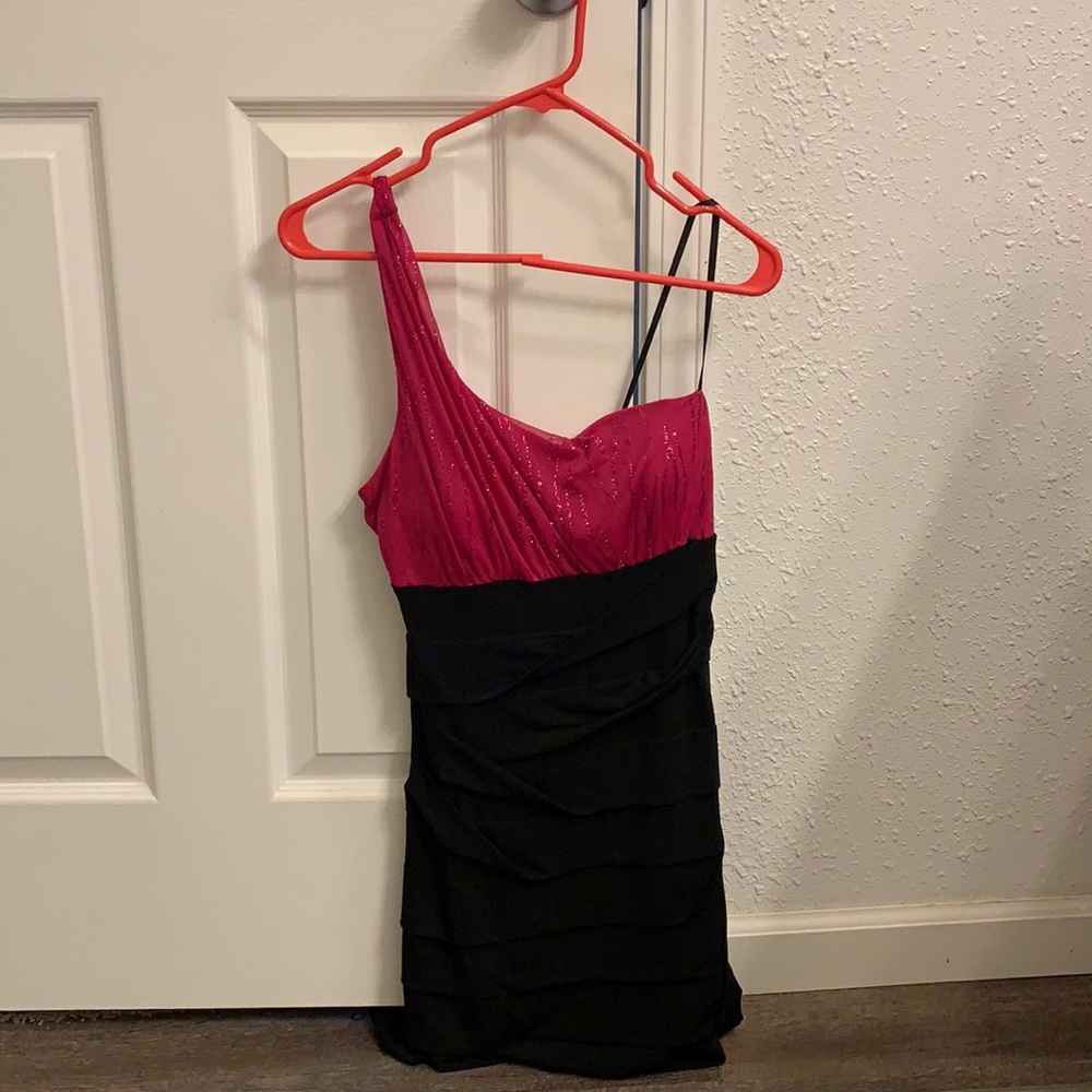 Black and pink short dress.